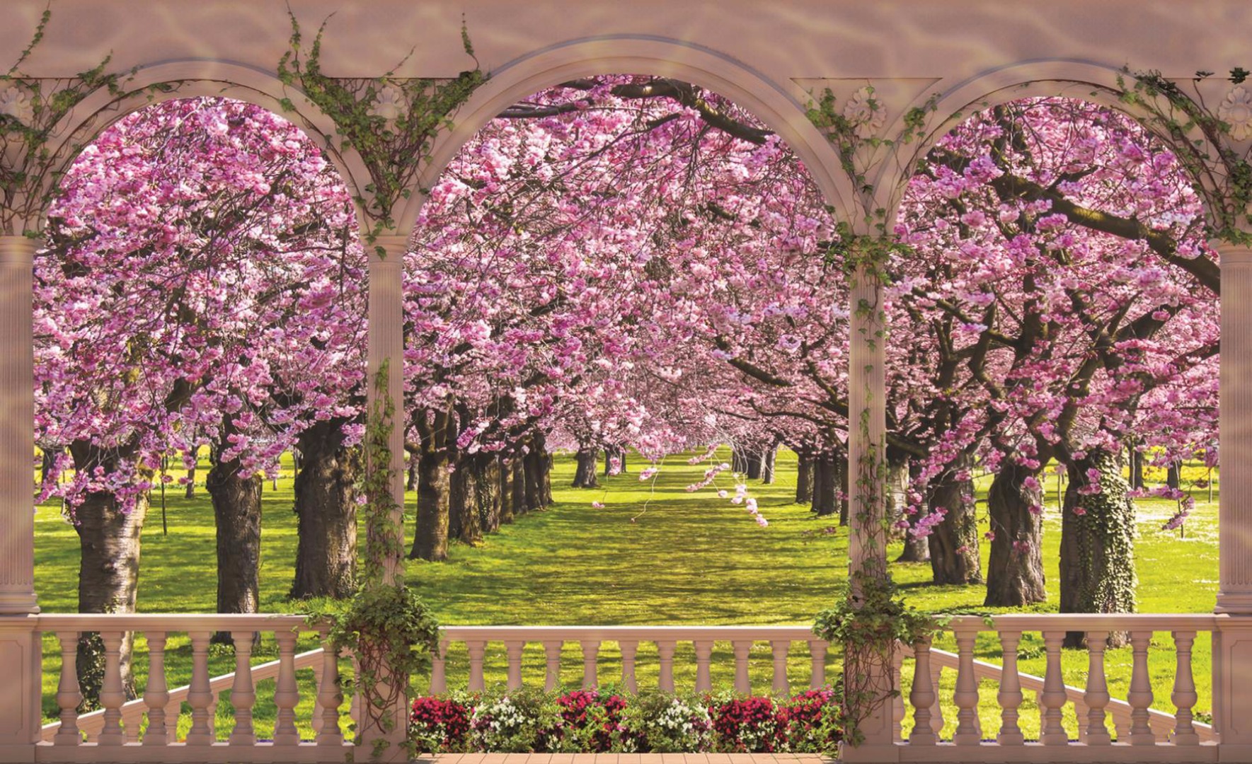 Вишневый сад декорации. Вишневый сад с беседкой. Весенний сад беседка. Цветы арка.