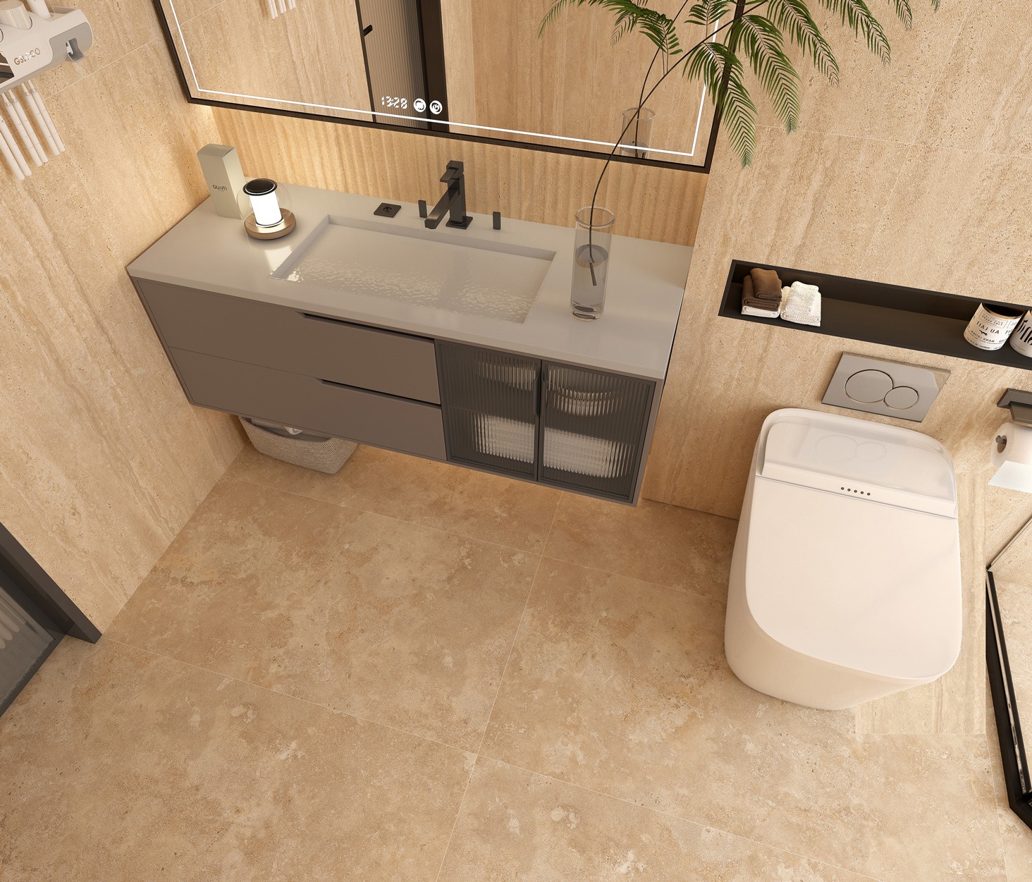 Керамогранит Global Tile арт Травертин Романо, бежевый канноли, 1200х600 фото 2